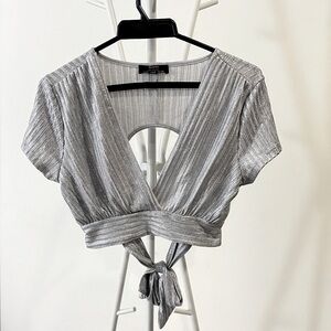 Bershka Silver Wrapped Crop Top